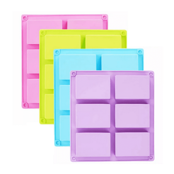 Moldes de Silicon Rectangulares 6 Cavidades Jabones,repostería 4 piezas Multicolores