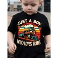 thumbnail image 1 of Boys' Summer Fashion T-Shirt, "Just a Boy Who Loves Trains" Letter Print, Creative Train Graphic, Casual Round Neck, Stretch Cotton, Kids Cute Short Sleeve Top, Regular Fit, for Children, 1 of 6