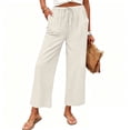 thumbnail image 2 of Hurxie Women's Pants Summer Palazzo Flowy Wide Leg Beach Trousers with Pockets Beige,XL, 2 of 6