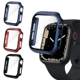 thumbnail image 1 of 3 Pack Apple Watch Case for Series 7/8 45mm, Apple Watch Cover with Tempered Glass Screen Protector, Hard PC Protective Bumper for iWatch Series 7/8(Red/Blue/Black), 1 of 5