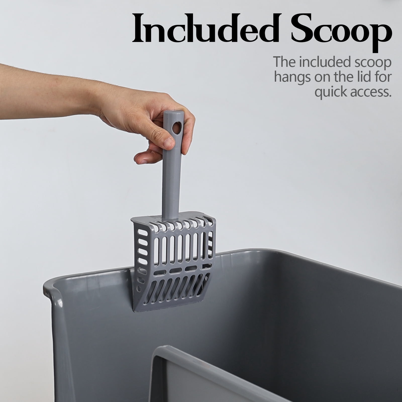 Minekkyes Plastic Open Cat Litter Box with Litter Scoop, Anti-Splashing Kitty Litter Box, Kitty Litter Pan with High Sided Walls, 4 Packs, Grey