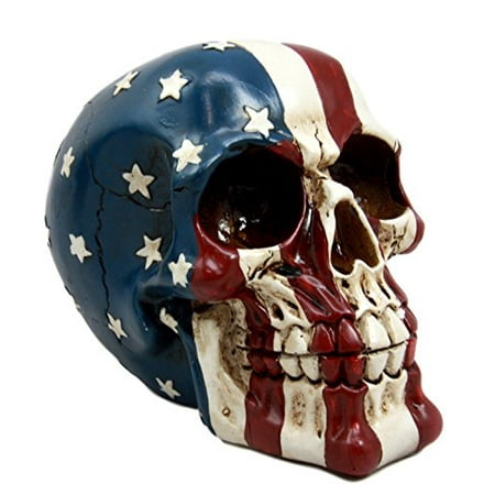 Ebros Patriotic US American Flag Star Spangled Banner Skull Decorative Figurine 5.5