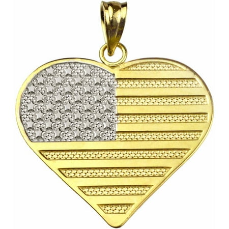 US GOLD Handcrafted 10kt Yellow Gold Heart-Shaped United States Flag Charm Pendant