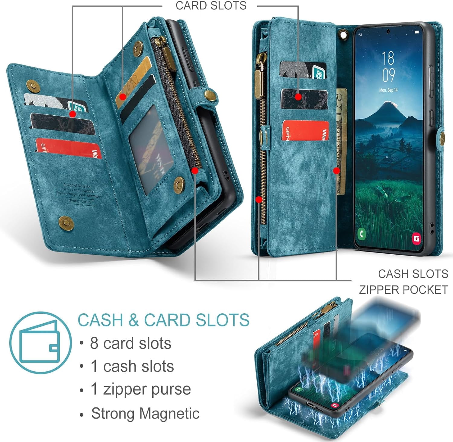 Compatible with Samsung Galaxy S24 Plus/S25 Plus S24+ S25+ 5G Phone Case Zipper Wallet Screen Protector Strap Flip Card Holder Cell Cover for S24Plus 24S + S 24 24+ S25Plus 25S 25+ SM-S936U Blue