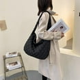 thumbnail image 4 of Women Large Capacity Lattice Shoulder Bag Female Solid Color Soft Quilted Crossbody Bags Casual Handbag Black, 4 of 10