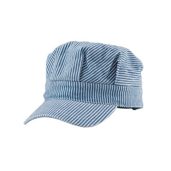 Striped Light Blue Vintage Engineer Train Cap Adult