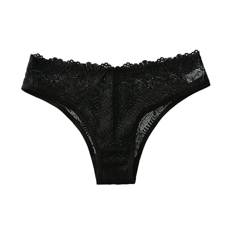JNGSA Womens Thong Underwear, Lace Trim Soft Sexy Lingerie Panties Sexy Low  Waist Underwear Black 6 Clearance