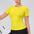 thumbnail image 5 of FRSASU Womens Short Sleeve Tunic Tops Round Neck Shirts Casual Slim Fit Gym Yoga Shirts Trendy Workout Outfits Yellow, 5 of 5