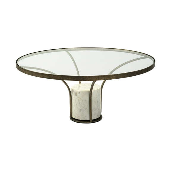 36" Round Glass Top Metal and Marble Pedestal Coffee Table