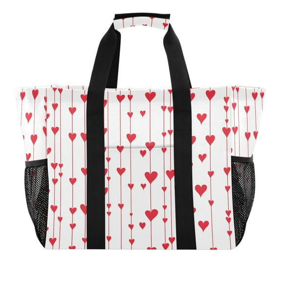 Reusable Grocery Bags with Handle Side Pocket Waterproof Shopping Portable Tote Vertical Stripes Of Hearts