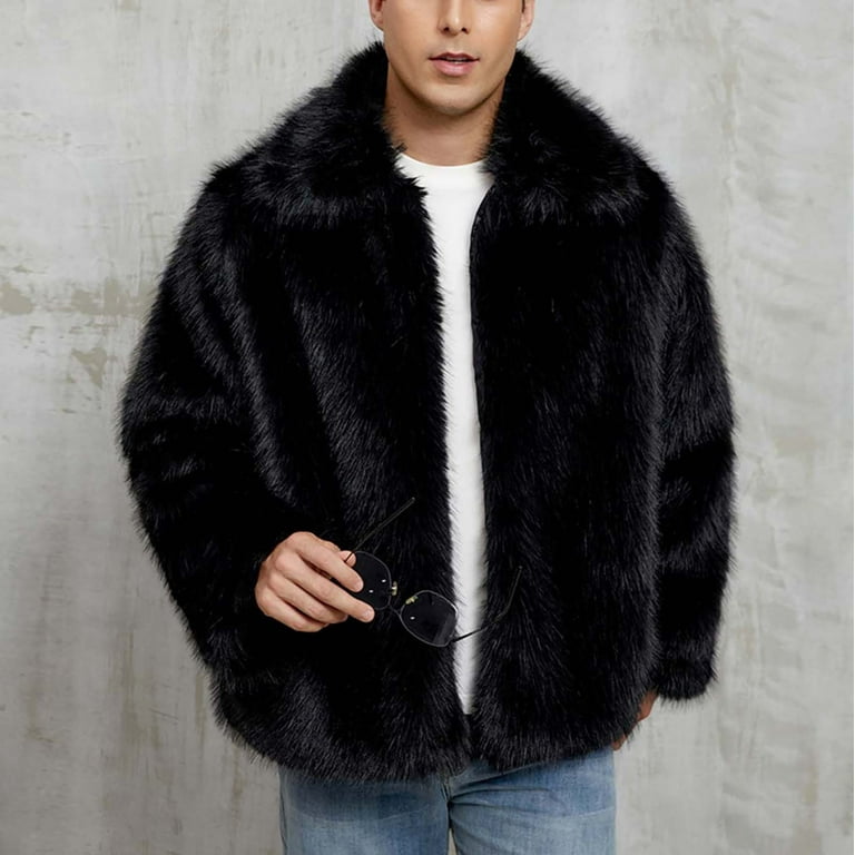 Xzbqbs Jackets for Men Faux Fur Coat Plush Warm Winter Thermal