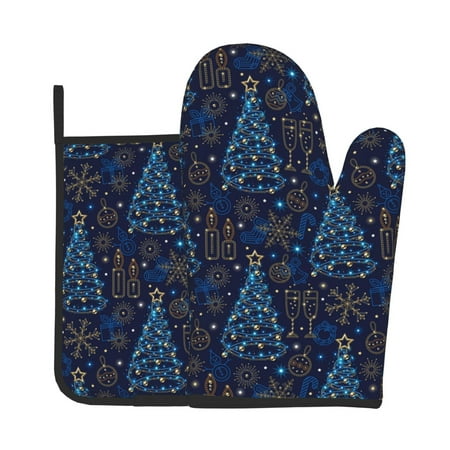 

Jgfou Shining Christmas Tree Pattern Oven Mitts and Pot Holders Sets Heat Resistant Oven Mittens Soft Lining Extra Thicken Long Kitchen Cotton Oven Glove for Cooking