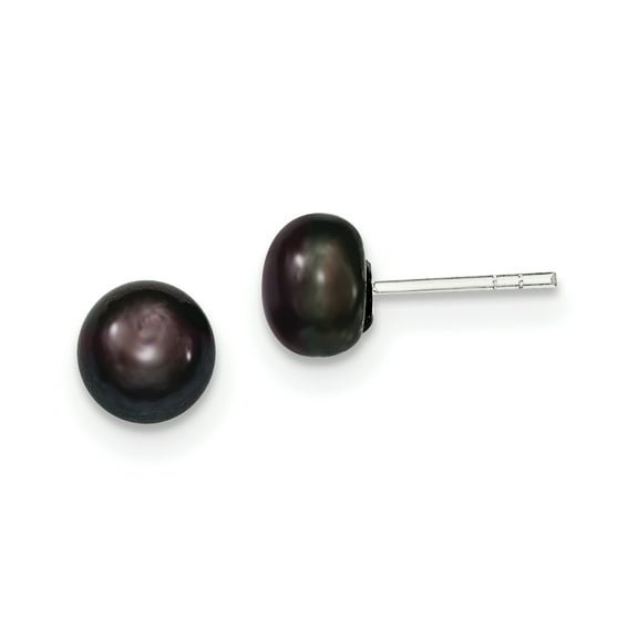 Primal Silver Sterling Silver 7-8mm Black Freshwater Cultured Pearl Button Earrings