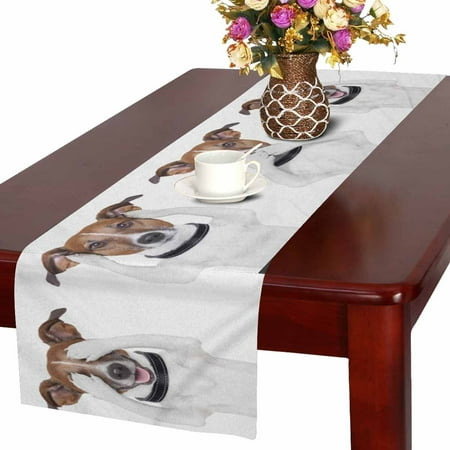 

MKHERT See No Evil Hear No Evil Speak No Evil Funny Dog Table Runner Home Decor for Home Kitchen Dining Wedding Party 16x72 Inch