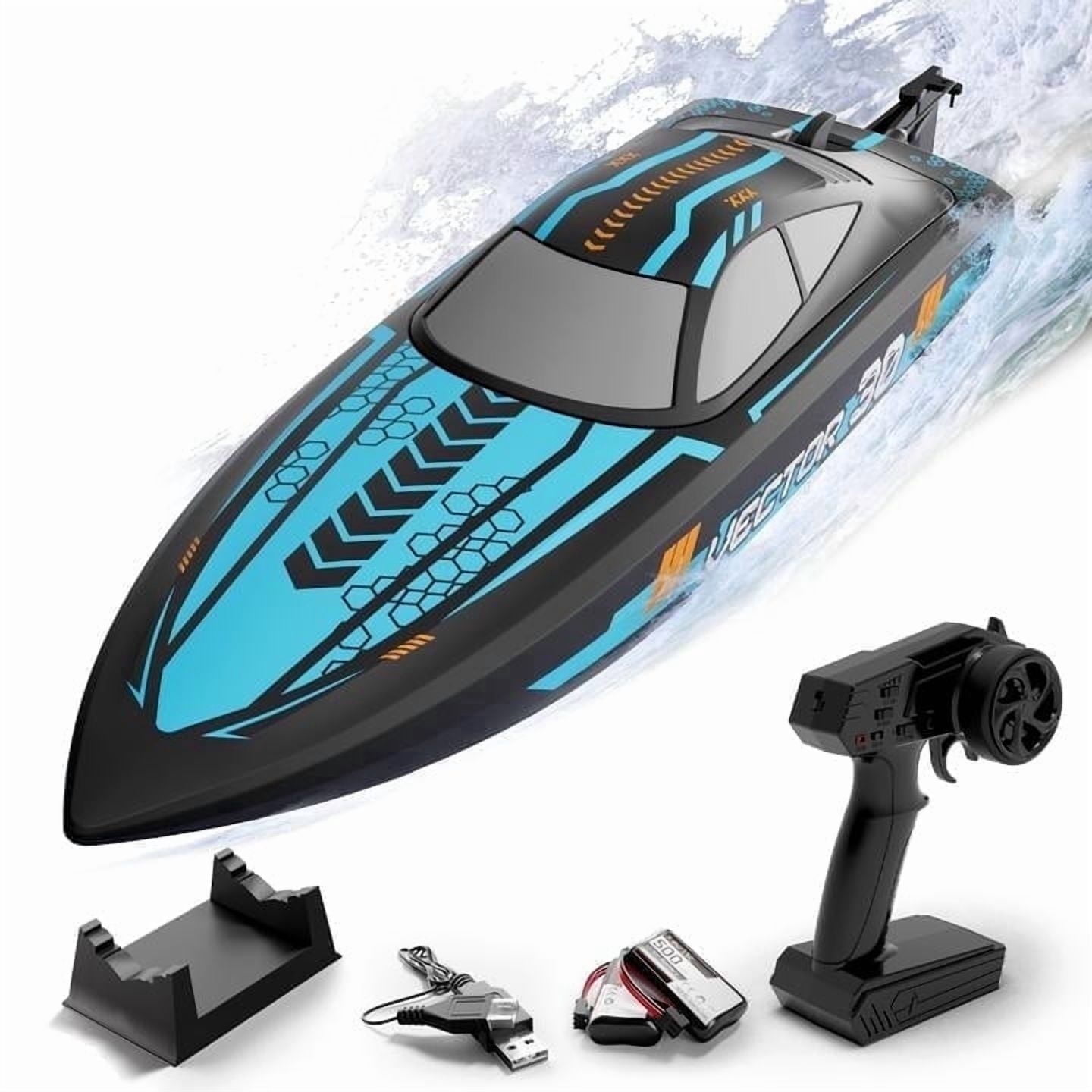 RC Boat 20MPH Fast Remote Control Boat with Lights 2.4Ghz Toy Boat for Pools and Lakes with 2 Rechargeable Batteries Toys Gifts for Adults, Blue