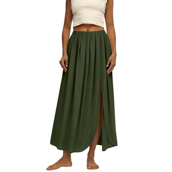 GUACER High Waisted Maxi Skirt for Women Side Slit Boho Flowy Long Skirt Casual Summer Beach Skirts