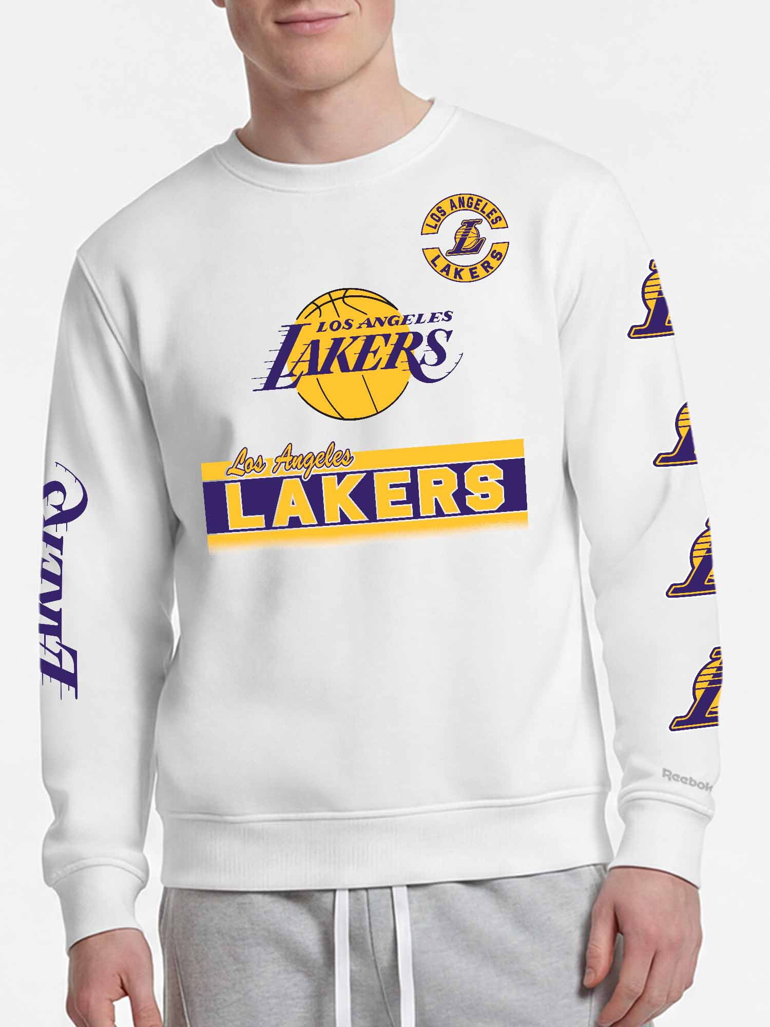 Los Angeles Lakers Reebok Mens White Crew Sweatshirt