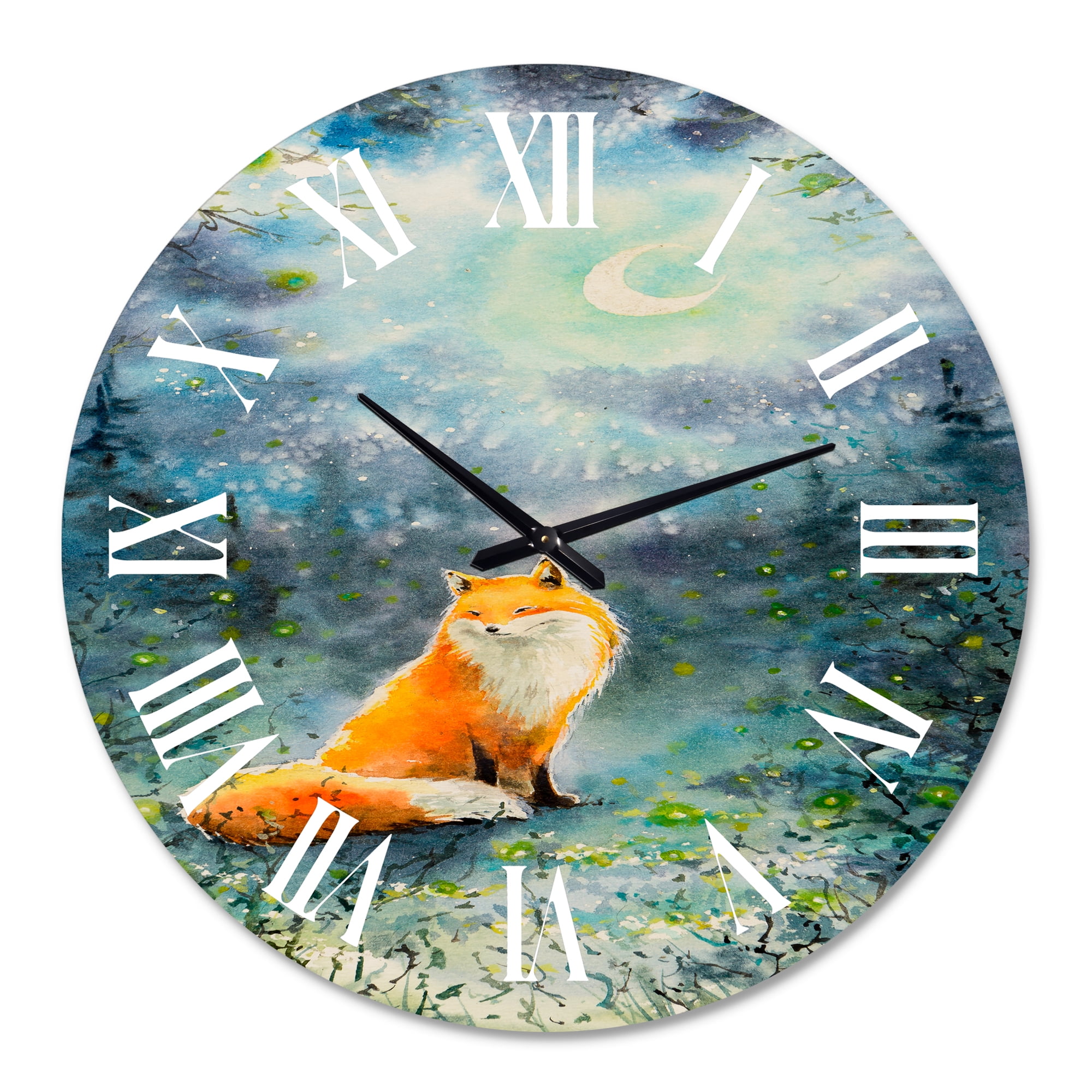 Designart 'Fox Over A Night Sky' Children'S Art Wall Clock