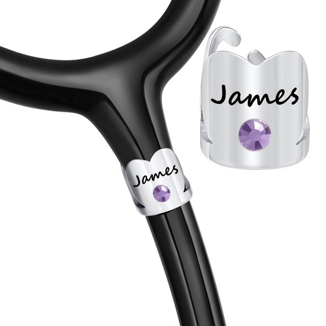 Stethoscope Charm With Birthstone & Personalized Engraved Initial Name ID Tag For Nurses Doctors Medical Gifts