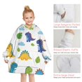 thumbnail image 6 of White Dinosaurs Clouds Leaves Pattern Blanket Hoodies for Kids 6-13YR Oversize Wearable Blanket Hoodies for Boys Girls Teens, 6 of 7