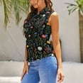 thumbnail image 4 of Black Background Colorful Wildflowers Bloom Blouses Women Bow Tops Elegant Sleeveless Office Work Shirt Casual Holiday Women's Tops, 4 of 6