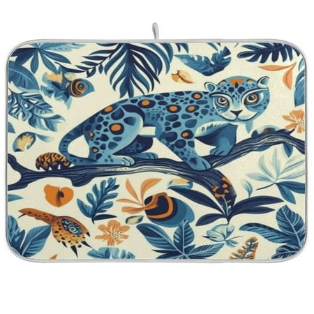 

Kitchen Drying Mat 16x18In Drying Dish Mat Dish Drying Mats Kitchen Countertop Multi-Function Drain Drying Mat Kitchen Table Blue Leopard