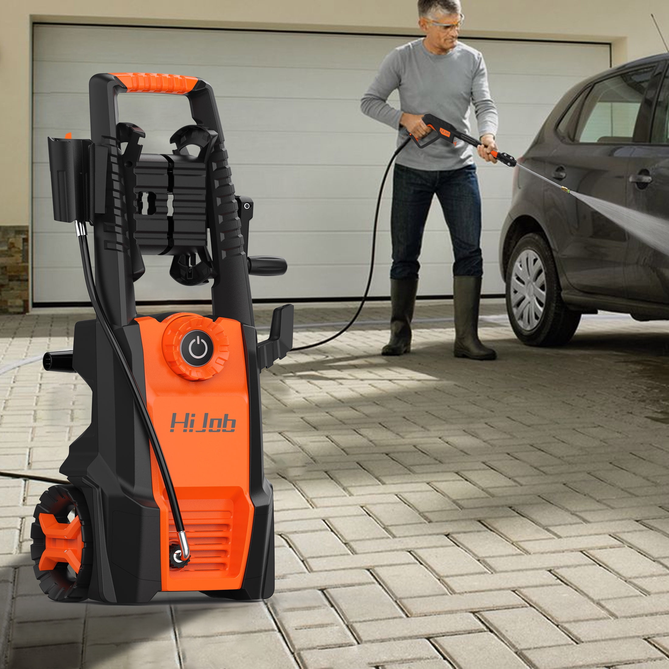 HIJOB Electric 4000 PSI High Power Water Washers Machine  w/ 20 ft Hose, 4 Nozzles, Max. 2.6 GPM for Patios/Cars/Fences/Driveways