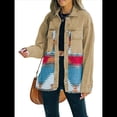 thumbnail image 2 of Chaqueta Vaquera de Larga con Solapa Holgada y Parches para Mujer, Estilo Retro con Borde Sin Rematar, de Medio. Caqui M, 2 of 6
