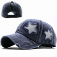 thumbnail image 5 of 100% Washed Denim Hole star Baseball cap Snapback Hats Autumn Summer fishing Hat for Men Women Caps Casquette hats Star Embroidery Ponytail Baseball Cap Washed Cotton Distressed Trucker Hat, 5 of 7
