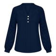 thumbnail image 2 of Uootdi Blouses for Women Dressy Casual Long Sleeve V Neck Button Front Hollow Out Pearl Button Loose Fit Office Commute Blouses Gift, 2 of 9