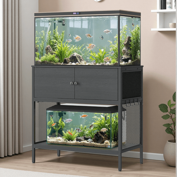 Naipo 40-50 Gallon Fish Tank Stand with Cabinet, 38" Heavy Duty Reptile Tank Stand, Turtle Tank Stand, Capacity 700 lbs, Adjustable Table Feet, Black