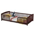 thumbnail image 6 of Leumius Twin Size Floor Fence Bed with Central Entrance, Pine Wood Floor Bed with Guardrails for Boys Girls Espresso, 6 of 9