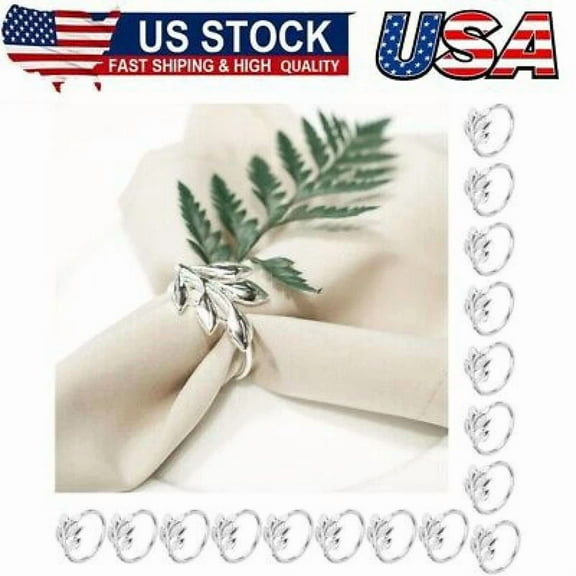 Pack Of 16 Napkin Rings Silver, Metal Napkin Buckles, Leaves Napkin Holder