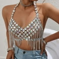 thumbnail image 4 of Women's Sequin Rhinestone Chain Tassel Neck Tank Top Shiny Sparkly Party Crop Top Camisole For Clubwear Or Night Out And Top Women Active Top Set Women Top Womens Athletic Spandex Tops Women Fashion, 4 of 4