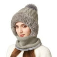 thumbnail image 5 of Women's 3-in-1 Ribbed Knit Hat with Integrated Scarf, Winter Face Mask Beanie, Thermal Ear Flap Trapper Cap, Cold Weather Balaclava Style, Unisex Outdoor Winter Gear - Grey, 5 of 6