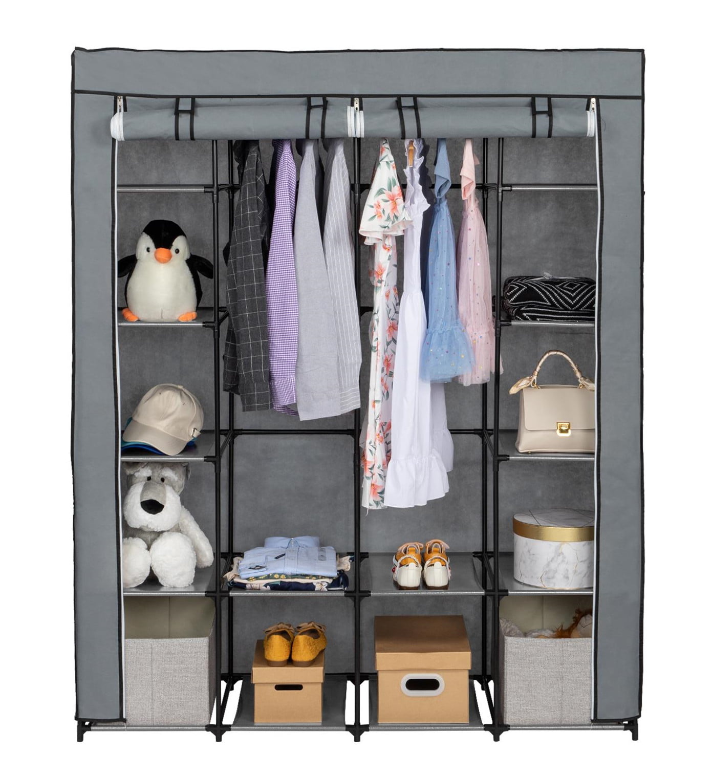 5 Layer Portable Closet Wardrobe Clothes Rack Storage Organizer w/ Cover Gray 