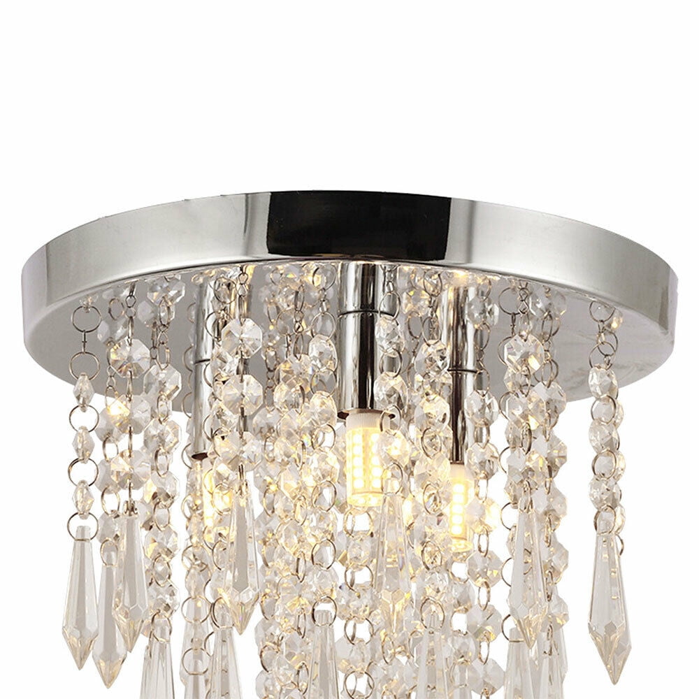 FETCOI Crystal Chandelier Fixture Mini Crystal Modern Ceiling Light Flush Mount