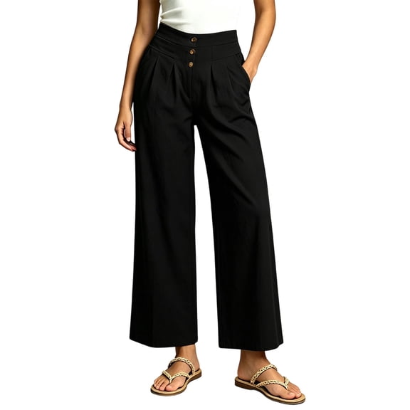 cocolona Womens Summer Casual Business Work Pants Elastic Waist Straight Wide Leg Pleated Pants with Pockets