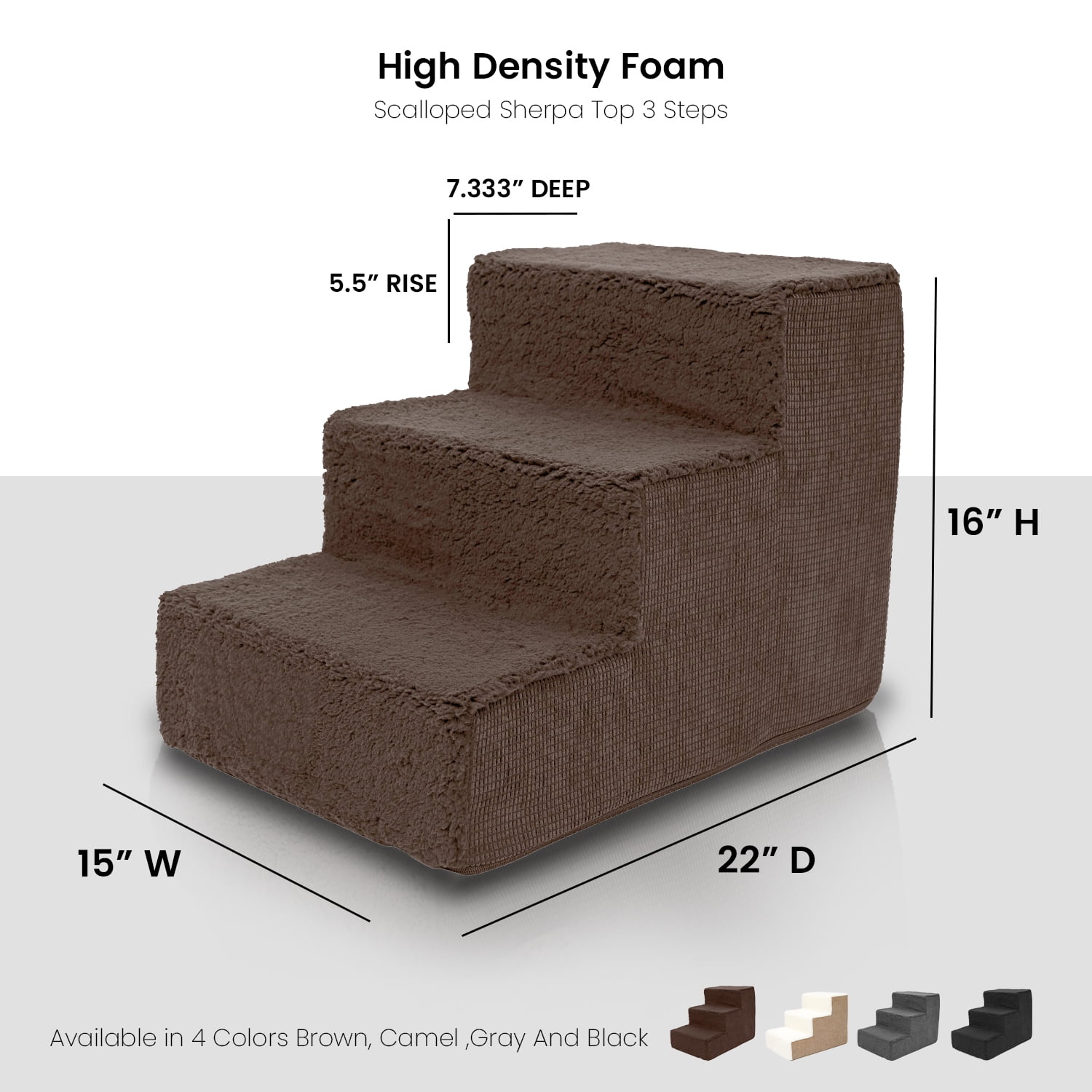 Precious Tails High Density Foam Sherpa Top Wide 3 Steps for Dog/Cat