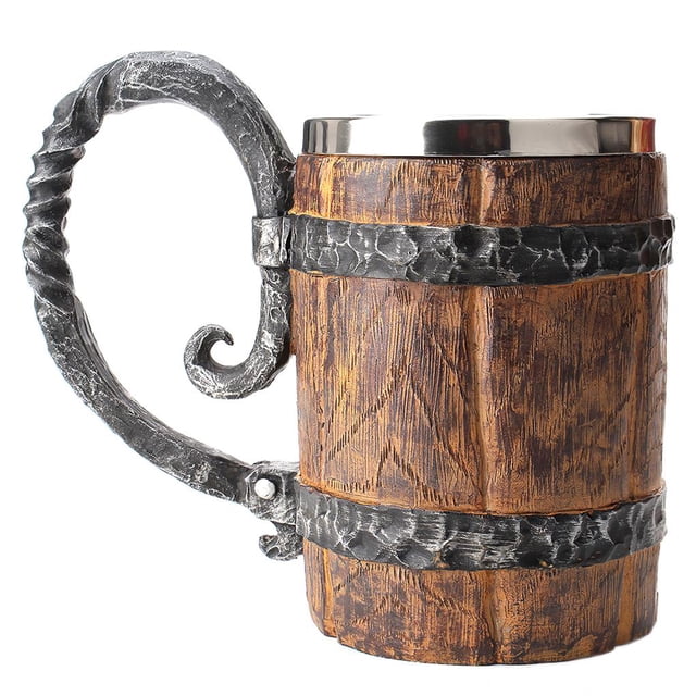 Inteprter Jarra de cerveza Cubo de acero inoxidable en forma de recipiente para beber Cerveza vintage Jarra Cerveza segura Taza para beber Taza de cerveza Barra de herramientas Inteprter HA021001-00
