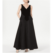 Adrianna Papell Women's V Neck Tie Waist Gown Black Size 16
