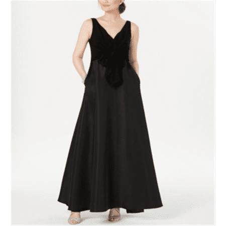 Adrianna Papell Women's V Neck Tie Waist Gown Black Size 16