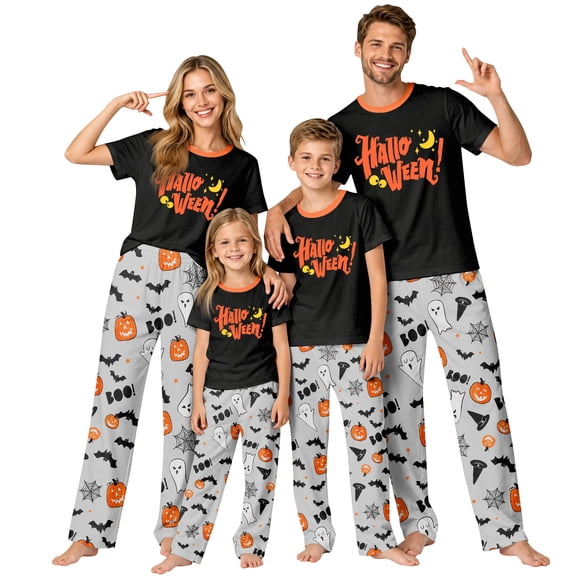 Family Matching Halloween Pajamas Set - 2 piece Halloween Short Sleeve Top & Pants ,Halloween Pjs for Family Photos for Family Halloween Night for 12 Months Pjs