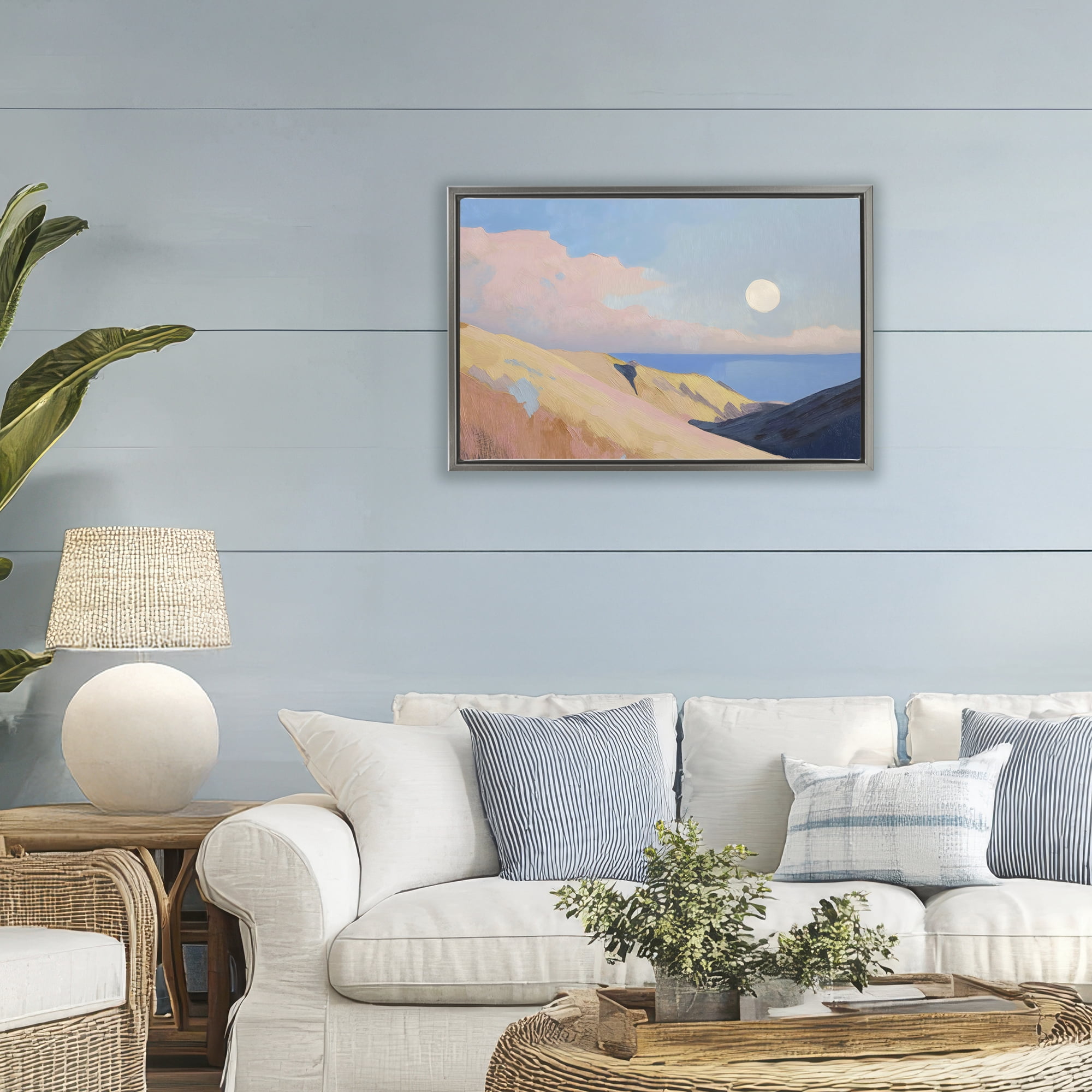 Stupell Industries Pink Hills At The Ocean Gray Framed Floater Canvas Wall Art, design by Gina Kelly