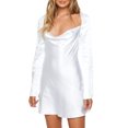 thumbnail image 2 of TRKIYQC, vestido corto blanco elegante para mujer, verano, Color sólido, corte bajo, manga larga, espalda descubierta, lazo en la espalda, abertura lido ceñido al cuerpo para mujer, fiesta TRKIYQC  perder, 2 of 10