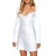 thumbnail image 2 of TRKIYQC, vestido corto blanco elegante para mujer, verano, Color sólido, corte bajo, manga larga, espalda descubierta, lazo en la espalda, abertura lido ceñido al cuerpo para mujer, fiesta TRKIYQC  perder, 2 of 10