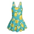 thumbnail image 4 of COEQINE Girls One Piece Swimsuit with Skirt Sleeveless Cute Skirted Bathing Suit Hawaiian Swimwear for Kids 3-4 Years, Summer Swim Dress for Water Play, Lemon Floral Turquoise, 4 of 8