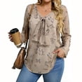 thumbnail image 3 of TaTaai V-Neck Mesh Top Printed Soft Women's Fashion Long Sleeve Stretch Loose Lightweight Casual Work Vacation Blouse Gift, 3 of 7