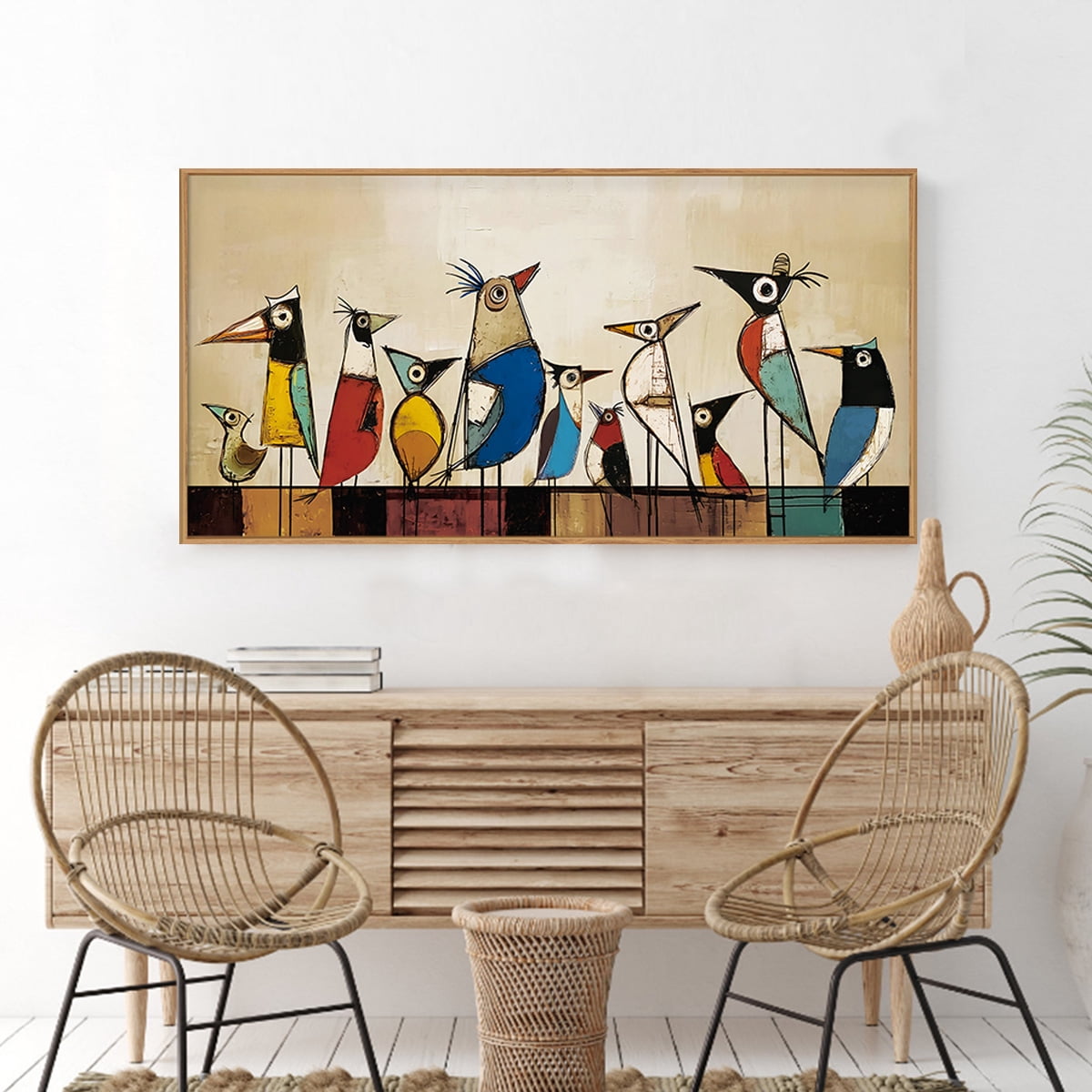 TOARTi Bird Framed Canvas Wall Art Abstract Colorful Birds Painting Modern Animal Wall Decor for Living Room Bedroom Office 20x40 Inch