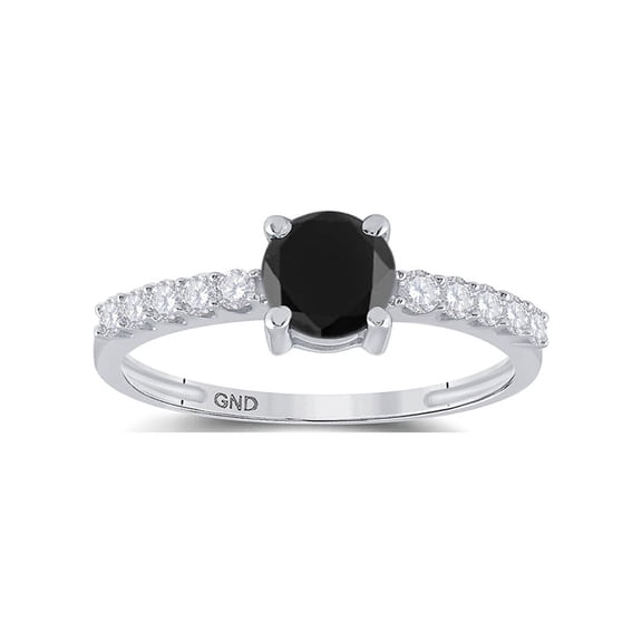 10kt White Gold Round Black Color Enhanced Diamond Solitaire Bridal Engagement Ring 1 Cttw
